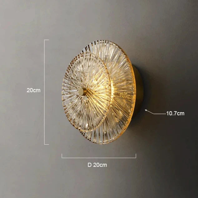 Applique Murale en Verre Strié Doré, Motif Soleil