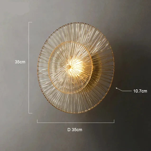 Applique Murale en Verre Strié Doré, Motif Soleil