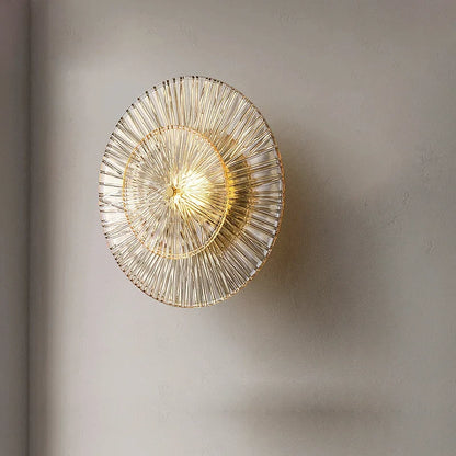 Applique Murale en Verre Strié Doré, Motif Soleil
