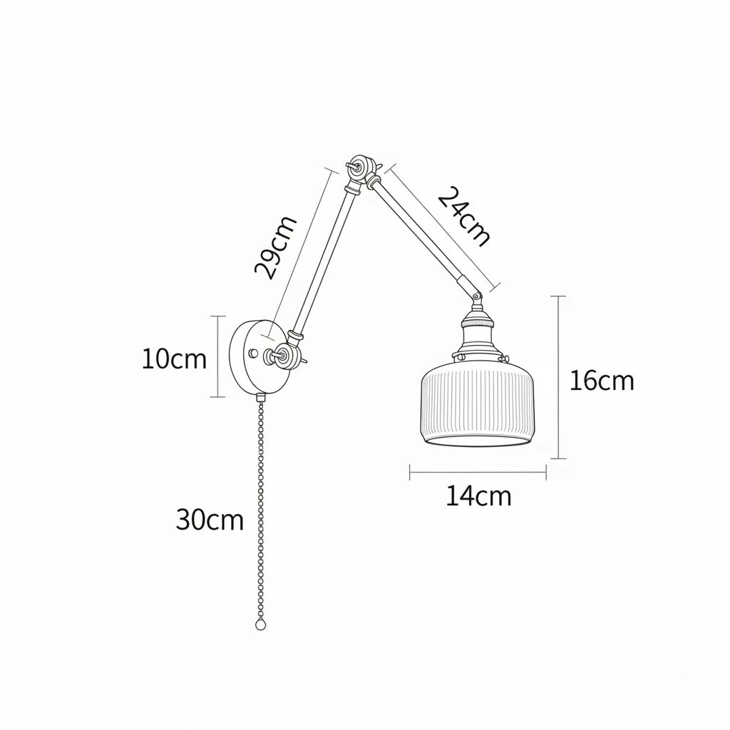 Applique Murale Vintage Orientable en Laiton avec Abat-jour en Céramique Rainurée