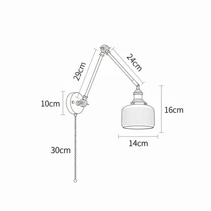 Applique Murale Vintage Orientable en Laiton avec Abat-jour en Céramique Rainurée